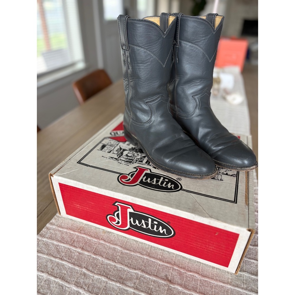 Vintage Justin L3056 Grey Kiddie Leather Western Cowboy Boots Womens 8B USA